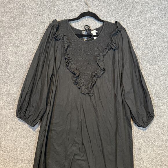 H&M Dress Womens 2XL Black Ruffle Cottage Core Goth Mini Stretch Balloon Sleeve - Picture 4 of 13